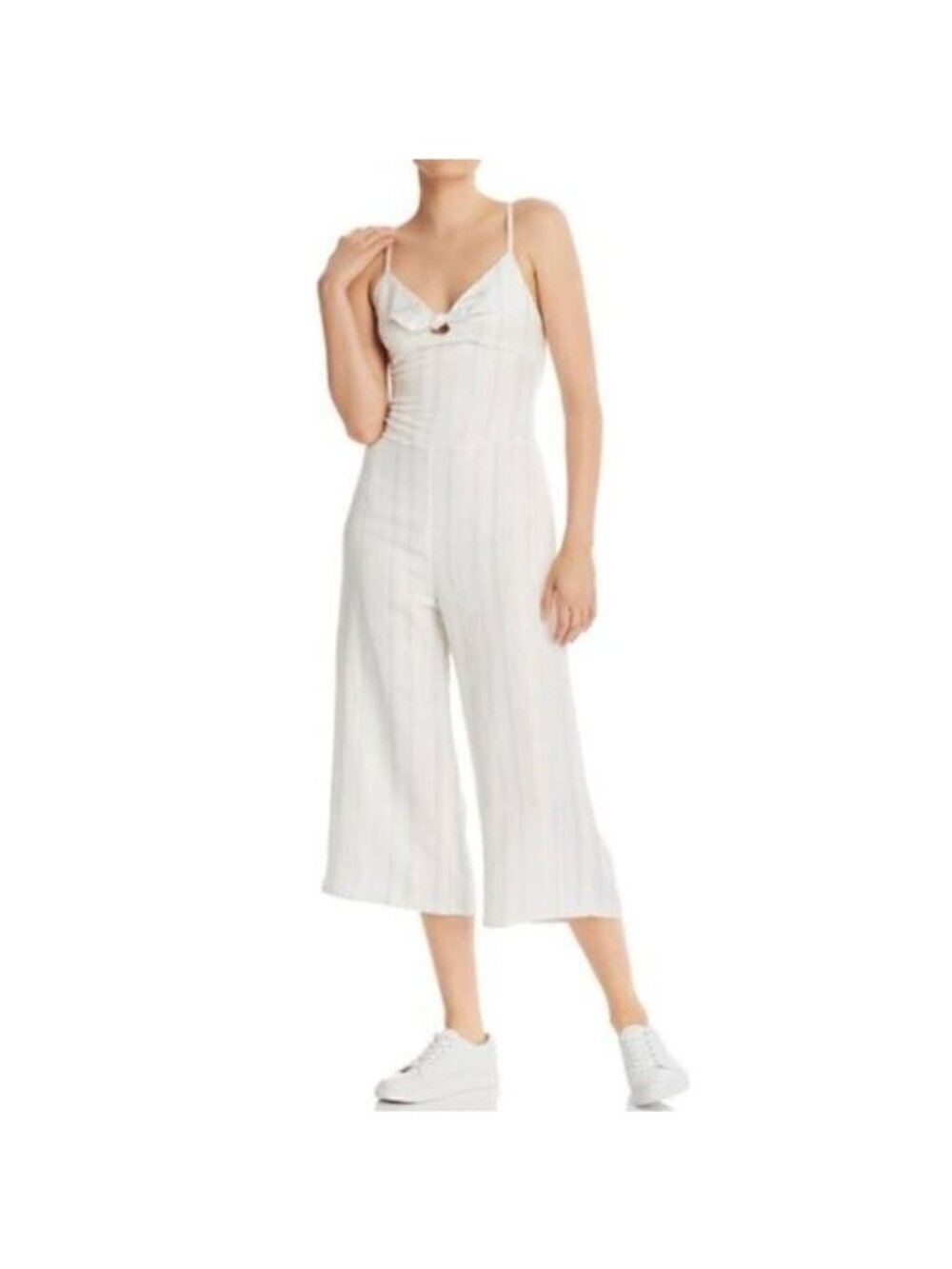 Chaser Ivory Grey Cropped Stripe Wide Leg Jumpsuit Size M NWT